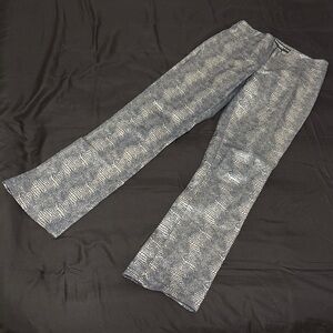 Express Patterned Blue Flare Jeans